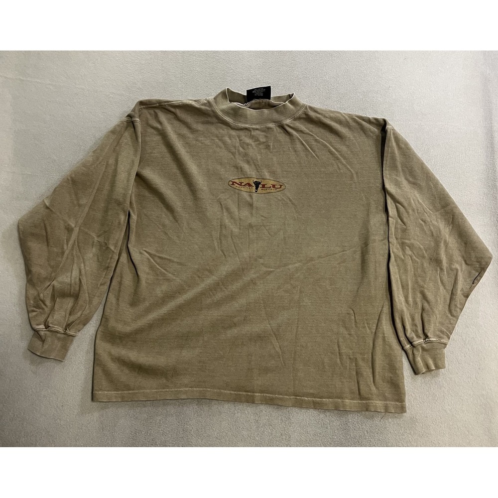 Vintage Nalu Hawaiian Buffalo Shirt Men's Size Large Brown Long Sleeve Cropped